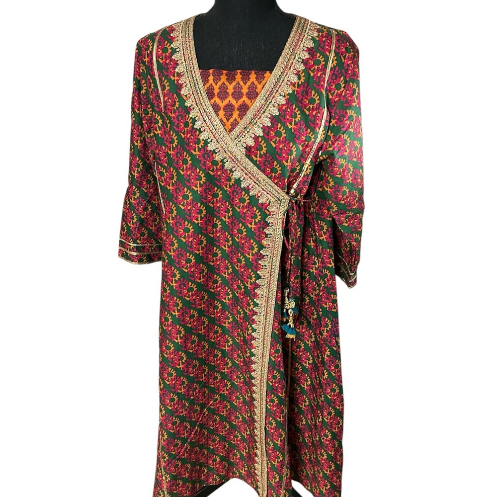 Pakistani limelight Floral Wrap Dress with Gold Trim summer wear
